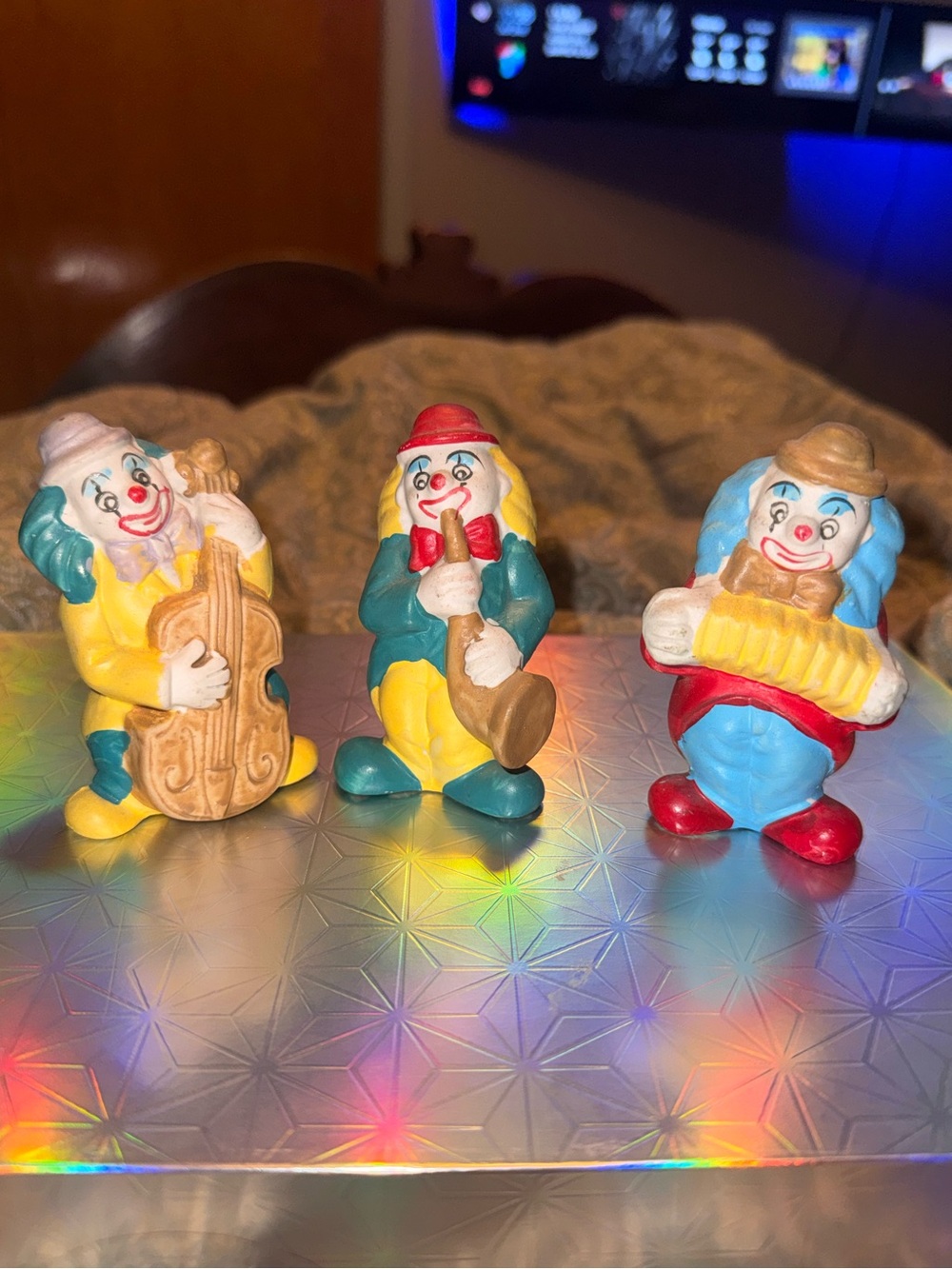 Vintage Clown Figurines Set Of 3 Collectible Clowns Instruments 4” Tall